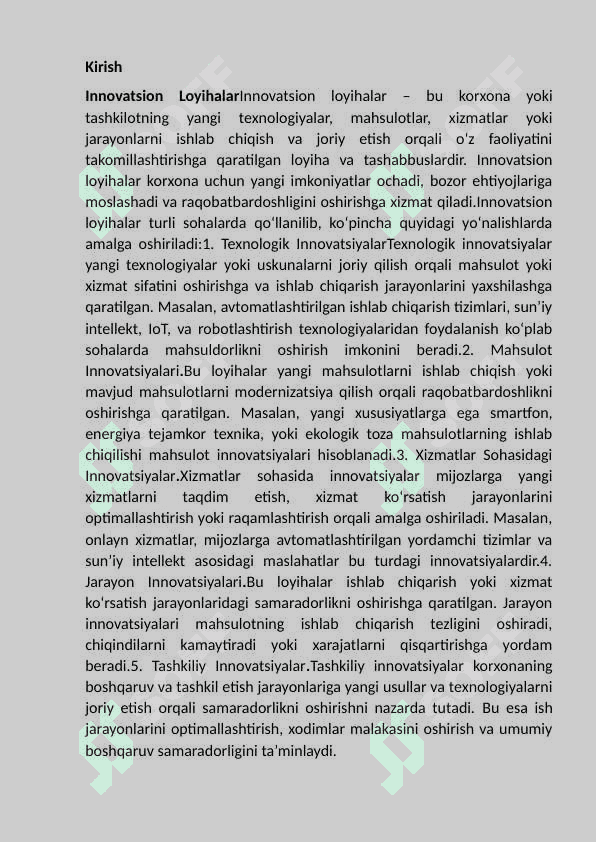 Innovatsion Loyihalar. 2