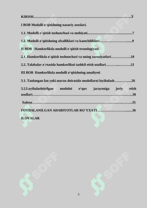 Hamkorlikda modulli oʻqitishni loyihalashtirish 2