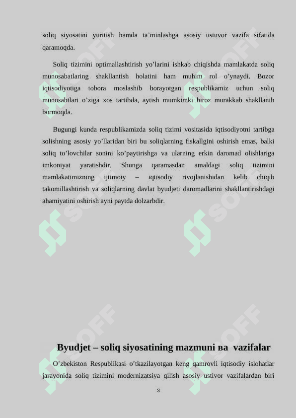 Hozirgi sharoitda O’zbekiston Respublikasida byudjet – soliq siyosating ustuvor yo’nalishlari 3