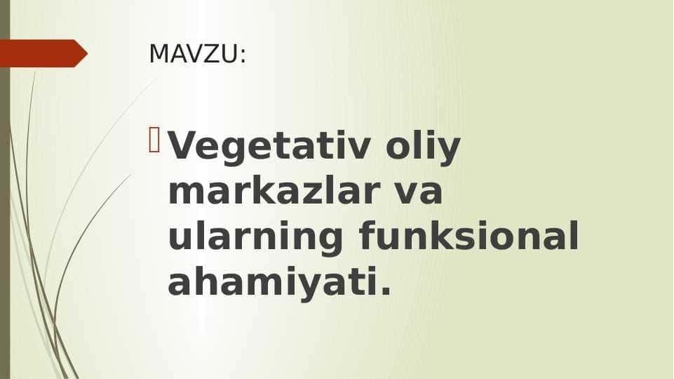 Vegetativ oliy markazlar va ularning funksional ahamiyati. 1