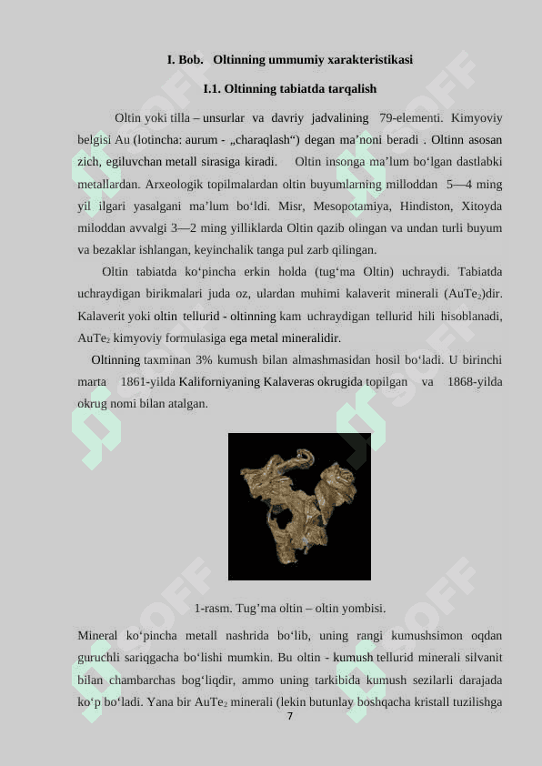 Oltin birikmalarining tuzulishi, olinish usullari va tibbiyotda ishlatilishi 7