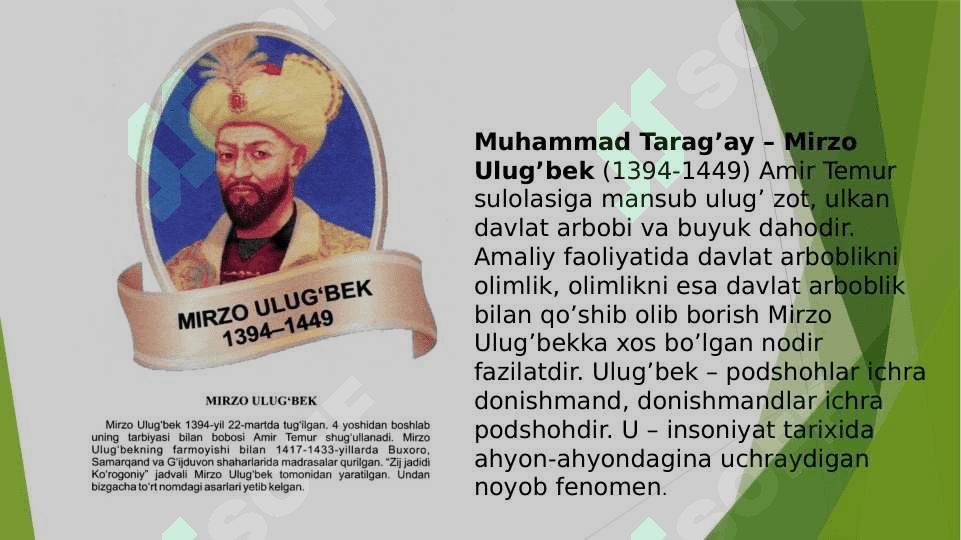 Mirzo Ulug’bekning pedagogik g’oyalari va ta’lim rivojidagi o’rni 3