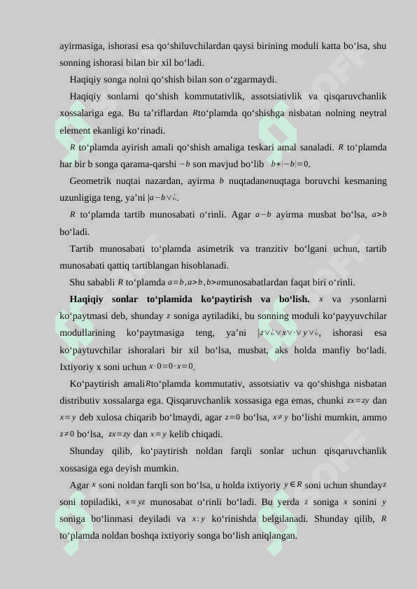 HAQIQIY SONLAR USTIDA ARIFMETIK AMALLAR. QO'SHISH QONUNLARI 5