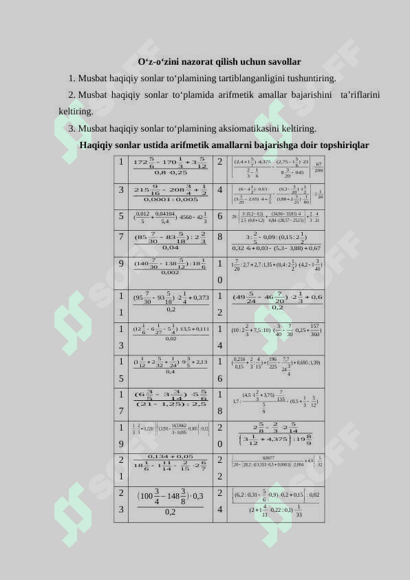 HAQIQIY SONLAR USTIDA ARIFMETIK AMALLAR. QO'SHISH QONUNLARI 8