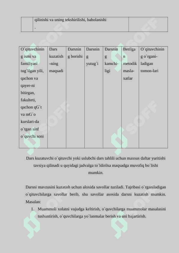 KUZATISH KUNDALIGI MAZMUNINING TAHLILI. 6