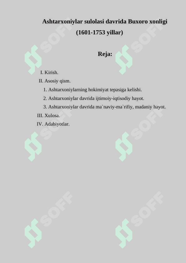 Ashtarxoniylar sulolasi davrida Buxoro xonligi  (1601-1753 yillar) 2
