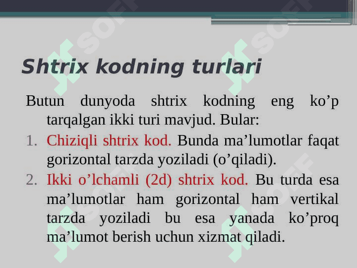 Shtrix kodli axborotlarga asoslangan axborot texnologiyalari 8