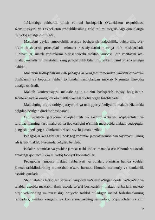 MAKTABNI BOSHQARISH VA UNGA RAHBARLIK QILISHNING QONUN QOIDALARI 2