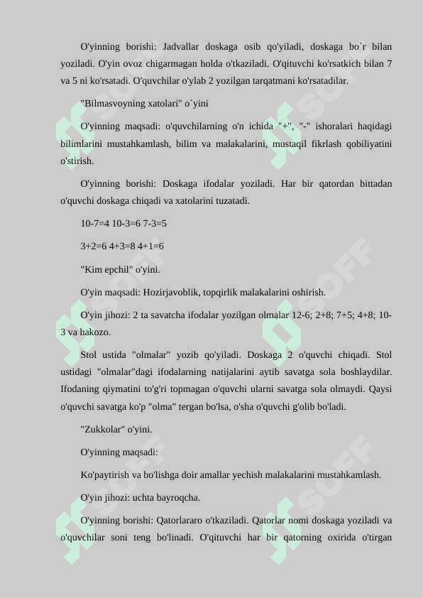 OG'ZAKI VA YOZMA HISOBLASHGA DOIR DIDAKTIK (O'YINLAR) TOPSHIRIQLAR TO'PLAMINI TUZISH. 4