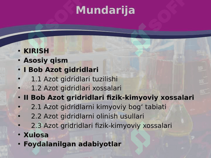 Azot gidridlarining tuzilishi, kimyoviy bog‘ tabiati, olinish usullari va xossalari 2