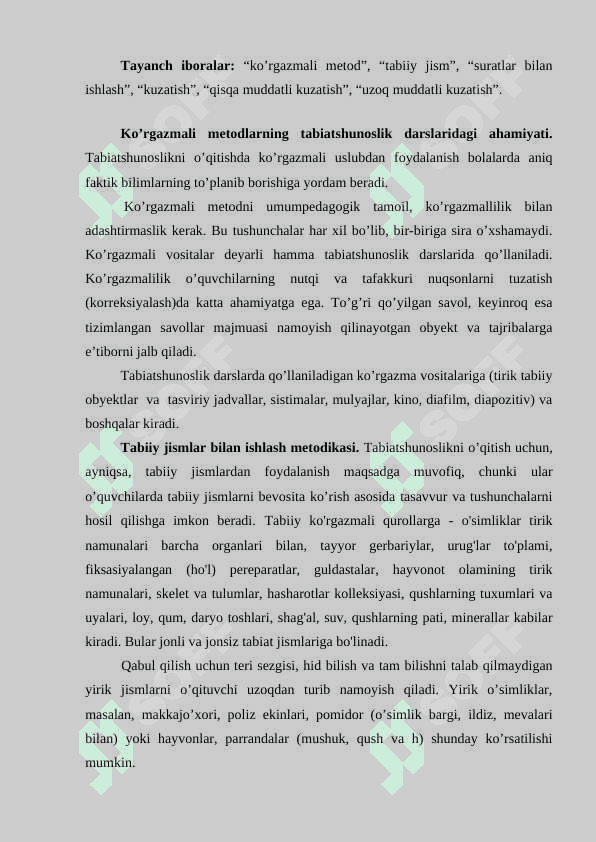 TABIATSHUNOSLIK FANIDAN MAVZULAR BO'YICHA TABIIY MATERIALLARDAN KO'RGAZMALI QUROLLAR TAYYORLASH 2