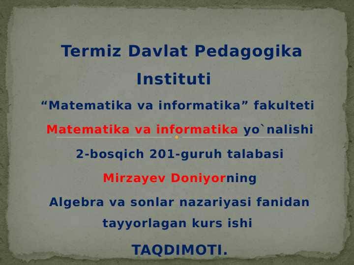 Bezu teoremasi va uning tatbiqlari