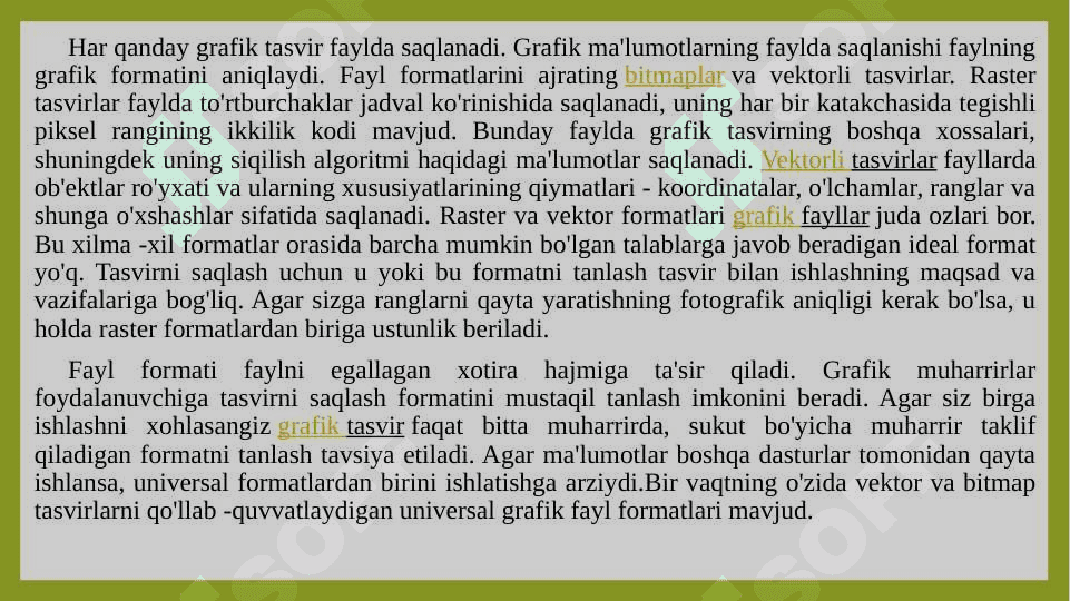 Kompyuter grafikasida fayllar formatlari va ranglarning sxemalari 3