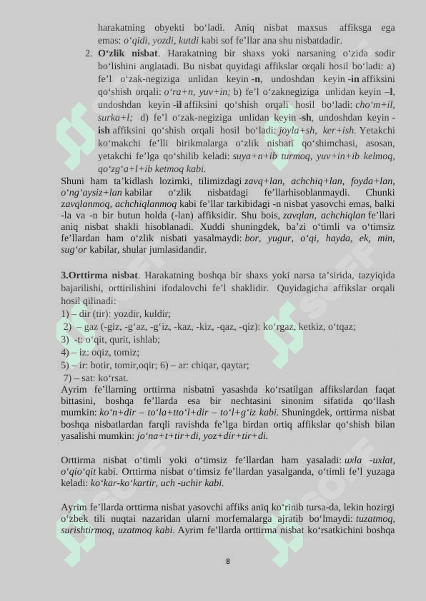 FE’LNING GRAMATIK KATEGORIYALARI. 8