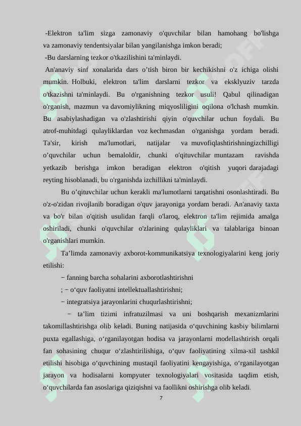 MATEMATIKADARSLARIDA ELEKTRON DARSLIKLARIDAN FOYDALANISH. 7