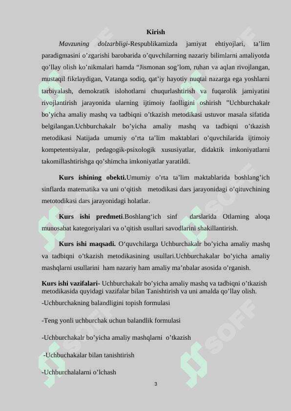 UCH BURCHAKLAR BO‘YICHA AMALIY MASHQ VA TADBIQNI O‘TKAZISH METODIKASI. 3