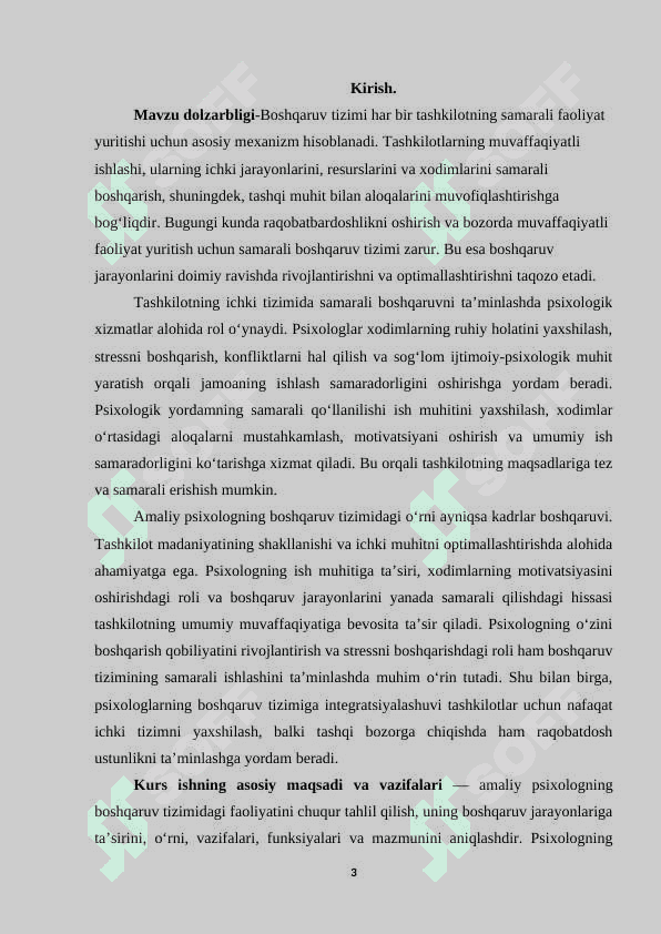 Amaliy psixologning boshqaruv tizimidagi faoliyatining maqsadi, vazifalari, funksiyalari va mazmuni 3