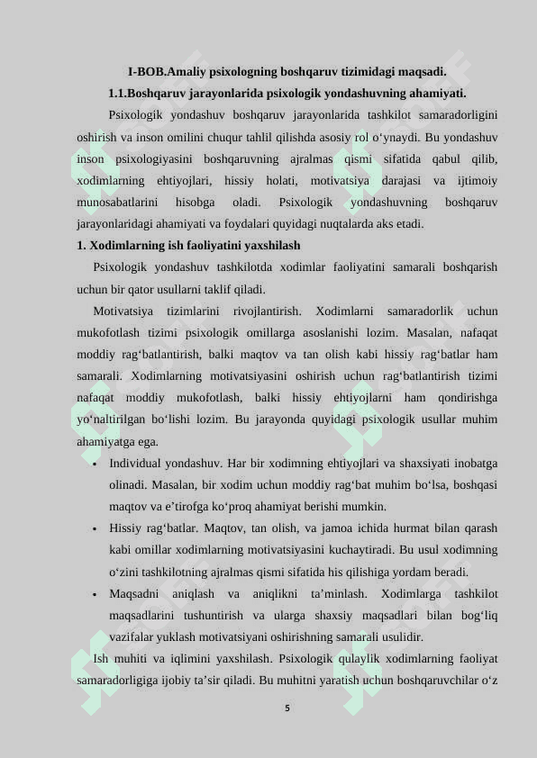 Amaliy psixologning boshqaruv tizimidagi faoliyatining maqsadi, vazifalari, funksiyalari va mazmuni 5