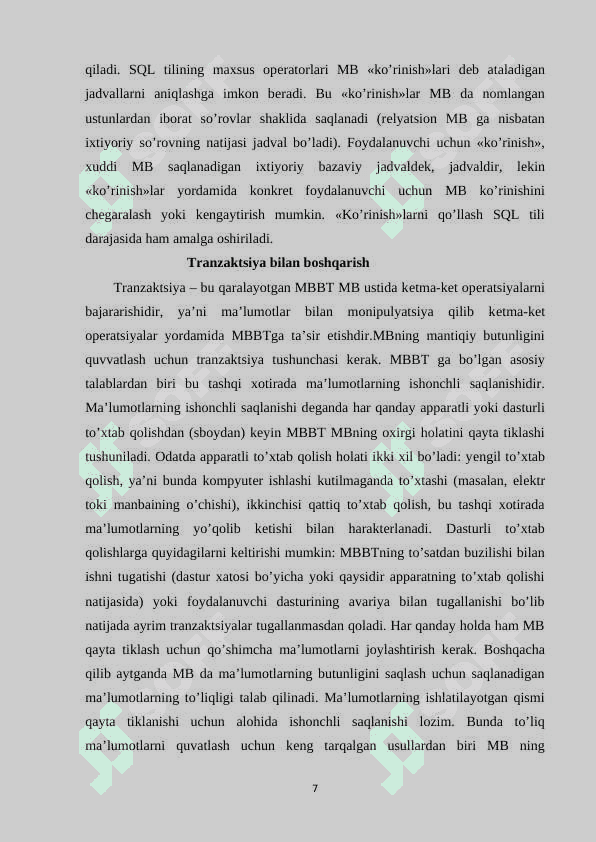 MySQL ma’lumotlar bazasi 7