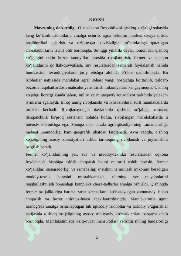 O‘zbekiston qishloq xo’jaligida amalga oshirilayotgan islohatlar 2