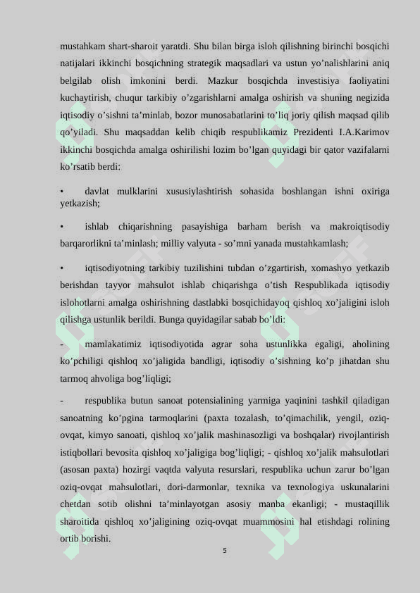 O‘zbekiston qishloq xo’jaligida amalga oshirilayotgan islohatlar 5