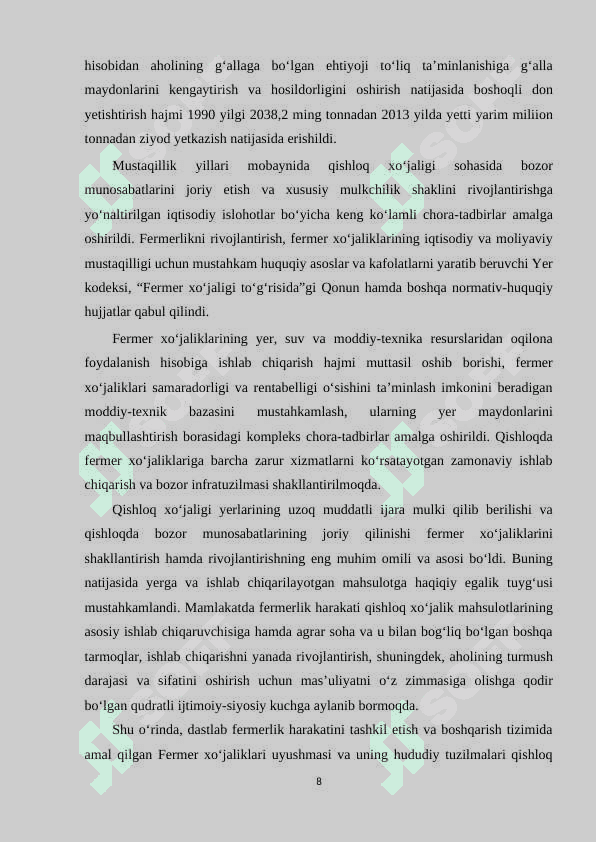 O‘zbekiston qishloq xo’jaligida amalga oshirilayotgan islohatlar 8