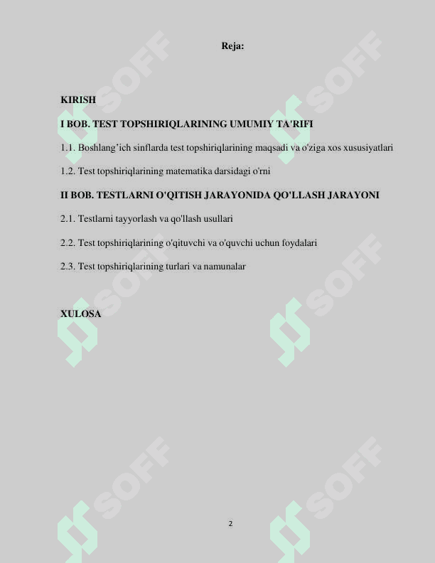 BOSHLANGʻICH SINFLARDA MATEMATIKA DARSLARIDA  TEST TOPSHIRIQLARIDAN FOYDALANISH 2