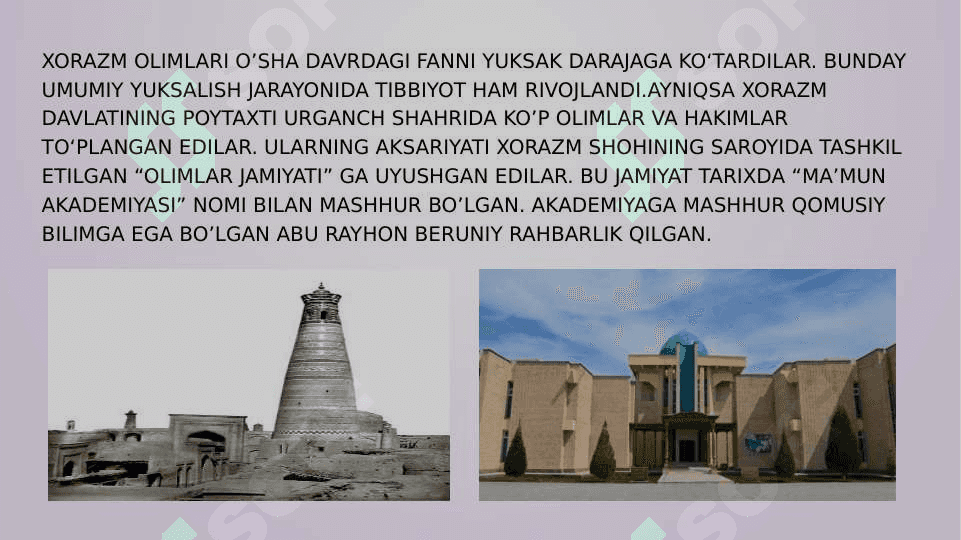 O'zbekiston hududida o'rta asrlarda tibbiyotning rivojlanishi. Xorazmshohlar davridagi tibbiyot.. 4