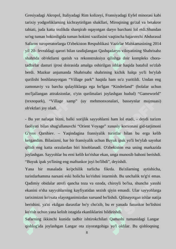 Qashqadaryo viloyatining turistik salohiyati 8