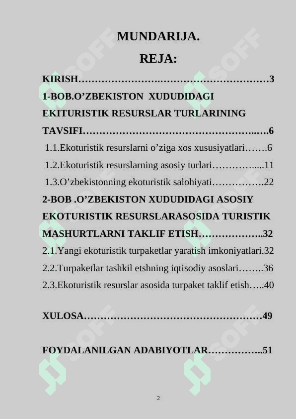 O’ZBEKISTONNING EKOTURISTIK RESURSLARI BO’YICHA TURPAKETLAR YARATISH TURLARI 2