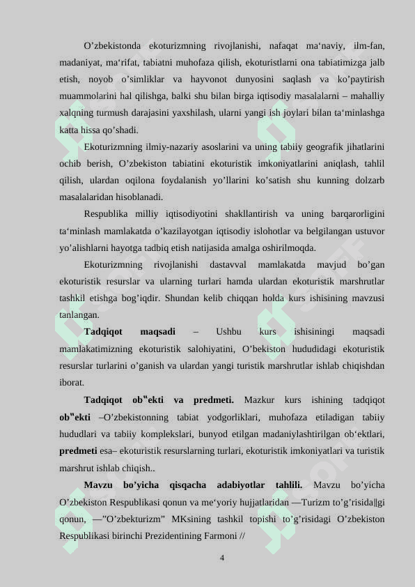 O’ZBEKISTONNING EKOTURISTIK RESURSLARI BO’YICHA TURPAKETLAR YARATISH TURLARI 4