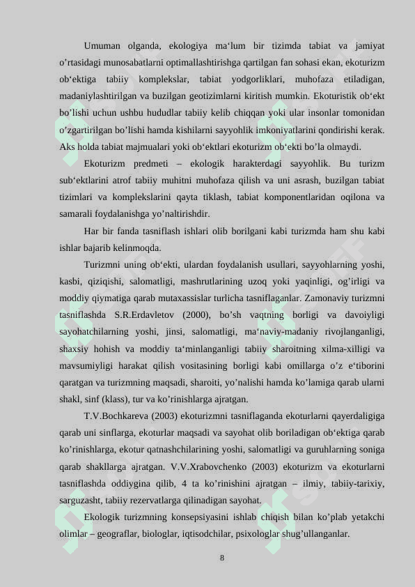 O’ZBEKISTONNING EKOTURISTIK RESURSLARI BO’YICHA TURPAKETLAR YARATISH TURLARI 8