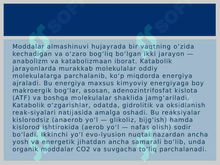 Mavzu: Hujayrada moddalar,energiya va maʼlumotlar oqimi. Hujayra proliferatsiya muammolarining tibbiyotdagi roli 6