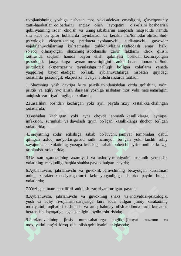 Jinoyat va fuqarolik ishlari boʻyicha sud-psixologik ekspertizasi referat 3