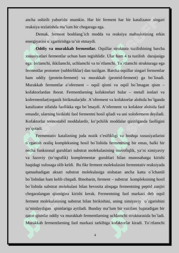 Vitaminlar. Fermentlarning tuzilishi va spetsifligi. Allosterik fermentlar 4