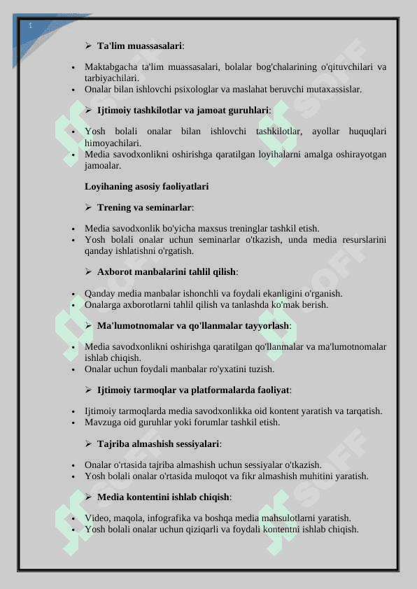 Yosh bolali onalar media savodxonligini oshirish loyihasi 2