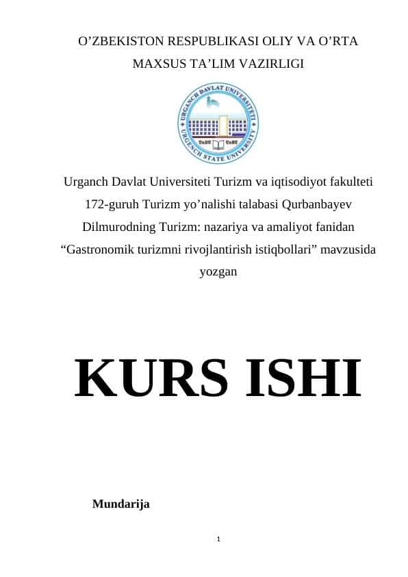 Gastronomik turizmni rivojlantirish istiqbollari 1