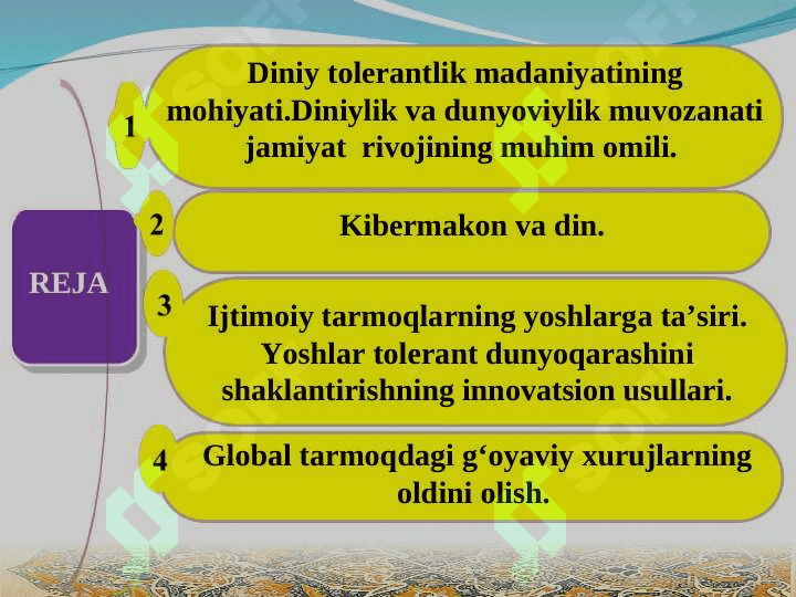 Diniy tolerantlik madaniyati, uning jamiyat rivojidagi ahamiyati. 2