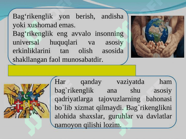 Diniy tolerantlik madaniyati, uning jamiyat rivojidagi ahamiyati. 8