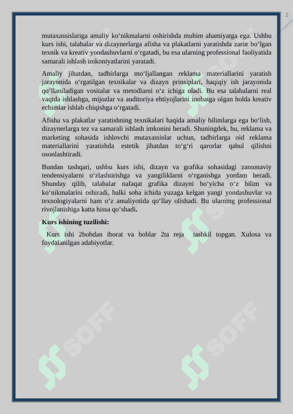 Tadbirlar uchun afisha va reklama plakatlari yaratish texnikalari kurs ishi 5