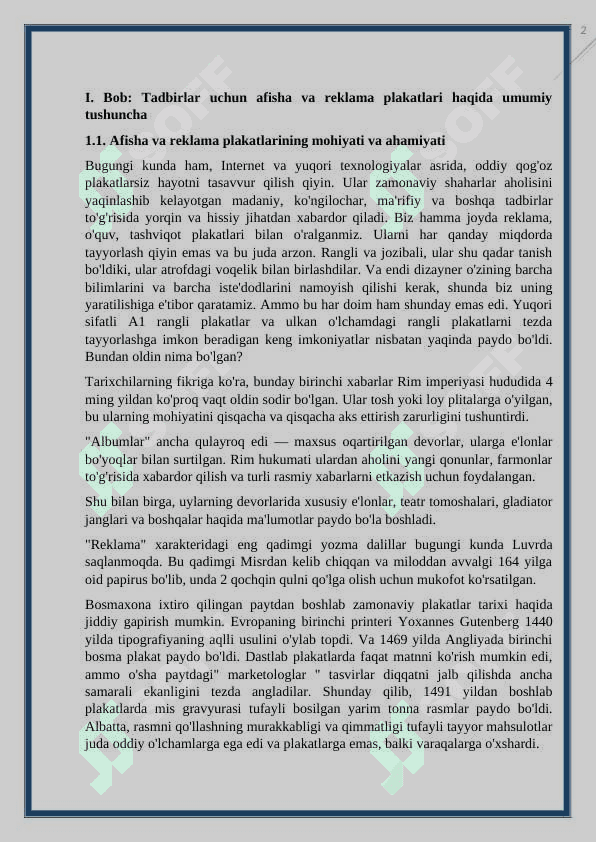 Tadbirlar uchun afisha va reklama plakatlari yaratish texnikalari kurs ishi 6