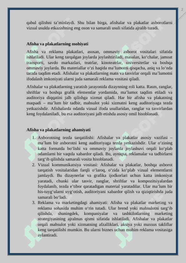 Tadbirlar uchun afisha va reklama plakatlari yaratish texnikalari kurs ishi 8
