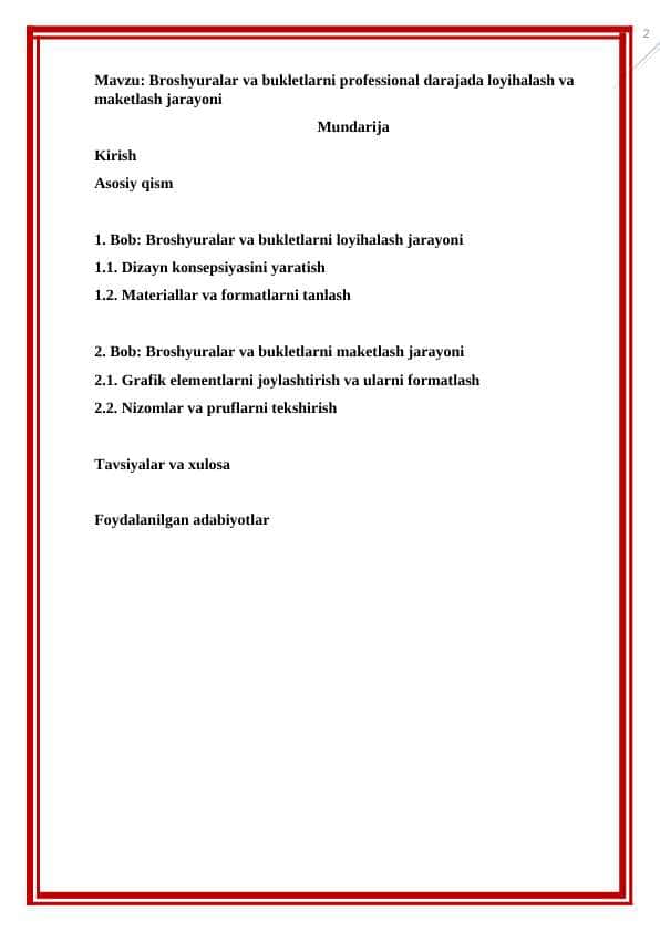 Broshyuralar va bukletlarni professional darajada loyihalash va maketlash jarayoni