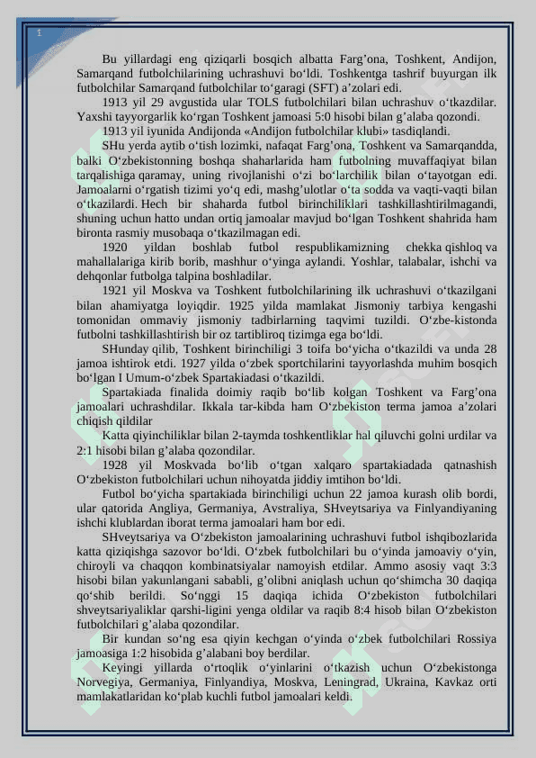 Futbolni O’zbekistonga kirib kelishi va rivojlanishi kurs ishi 7