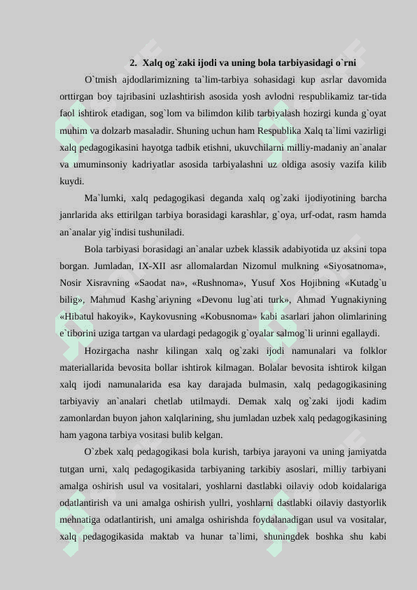 O`zbek xalq pedagogikasining imkoniyatlari va istiqbollari 8
