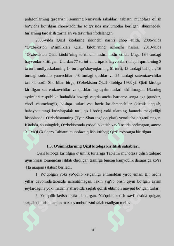 O‘zbekiston Respublikasi Qizil kitobi 8