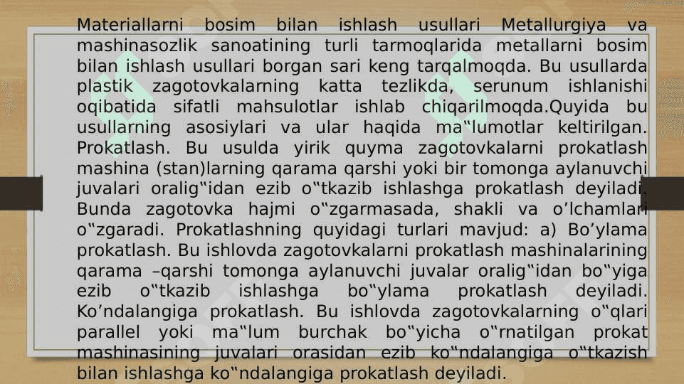 Metallarni bosim bilan ishlash asoslari 2
