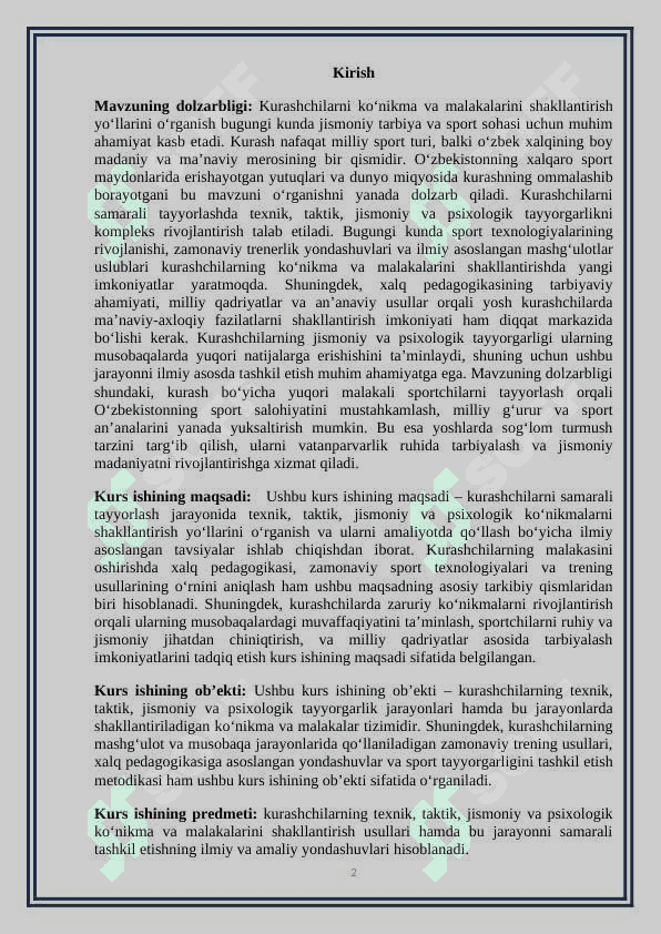 Kurashchilarini ko’nikma va malakalarni shakllantirish yo’llari. 2
