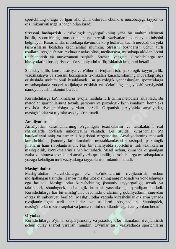 Kurashchilarini ko’nikma va malakalarni shakllantirish yo’llari. 7