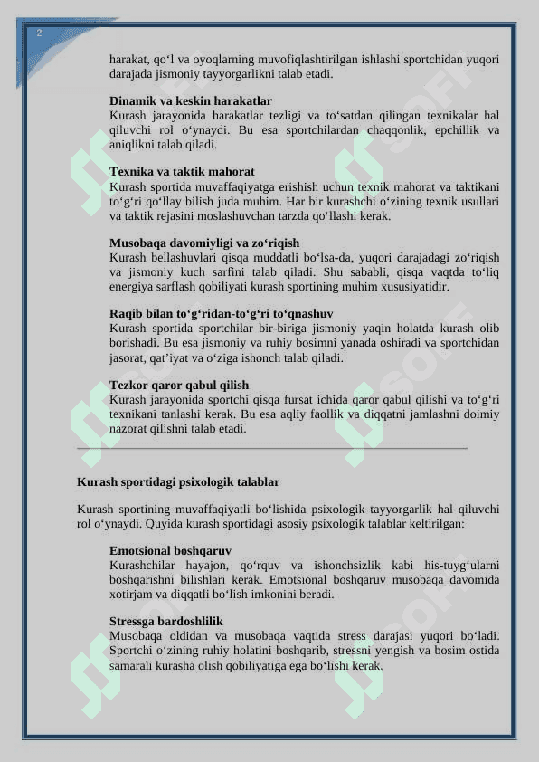 Kurashchilarni umumiy va maxsus psixologik tayyorgarligini shakllantirish. kurs ishi 6